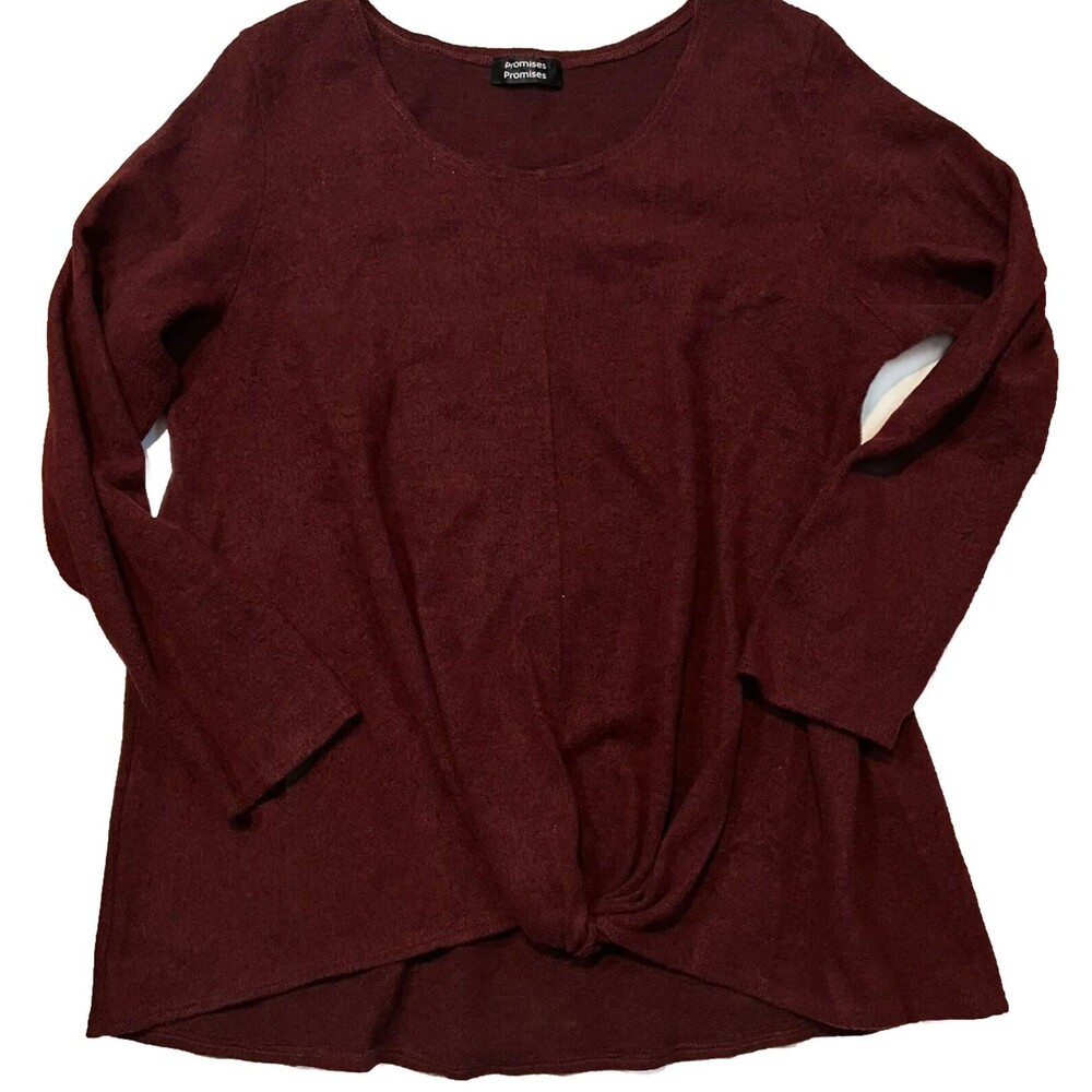 Promises Women’s Sweater Size XL Burgundy High Low Warm Cozy